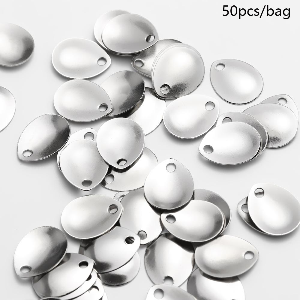 Fishing Lure Spoon - เครื่องจับปลาเลื่อมสีเงินแบบเรียบจำนวน50ชิ้นช้อนโลหะเหยื่อล่อแบบใบมีดสั่นอุปกรณ์ตกปลาแบบหมุนได้