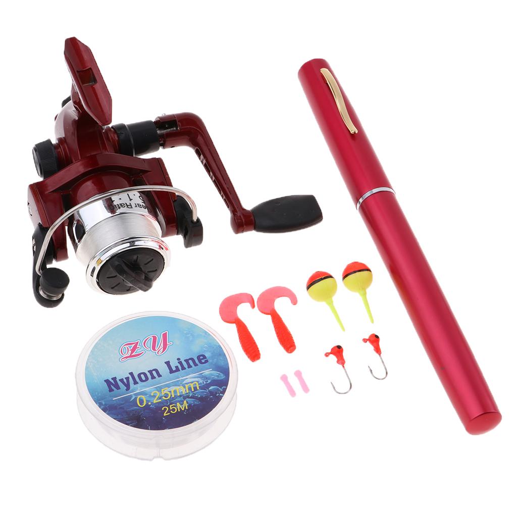 Fishing Lure Jig - ชุดอุปกรณ์ตกปลาแบบพกพาขนาดเล็ก คันเบ็ดแบบพกพา คันเบ็ดแบบยืดหดได้ รอกสปินนิ่ง สายตกปลา เหยื่อปลอมแบบนิ่ม